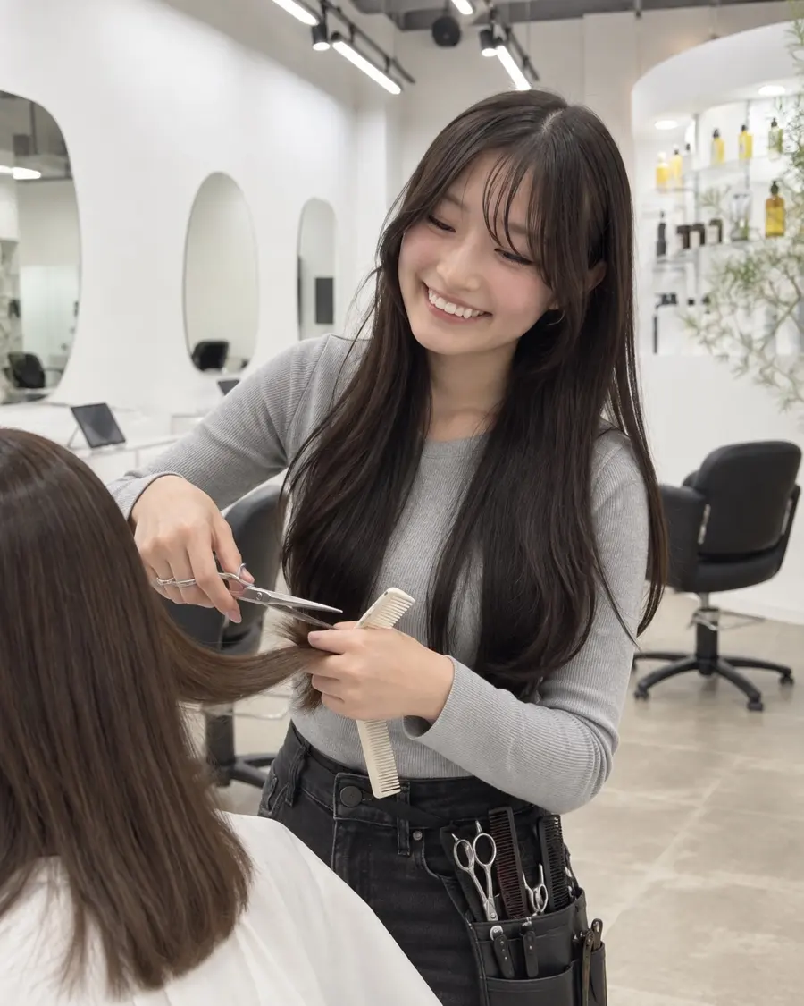 お客様の髪をカットするスタイリスト