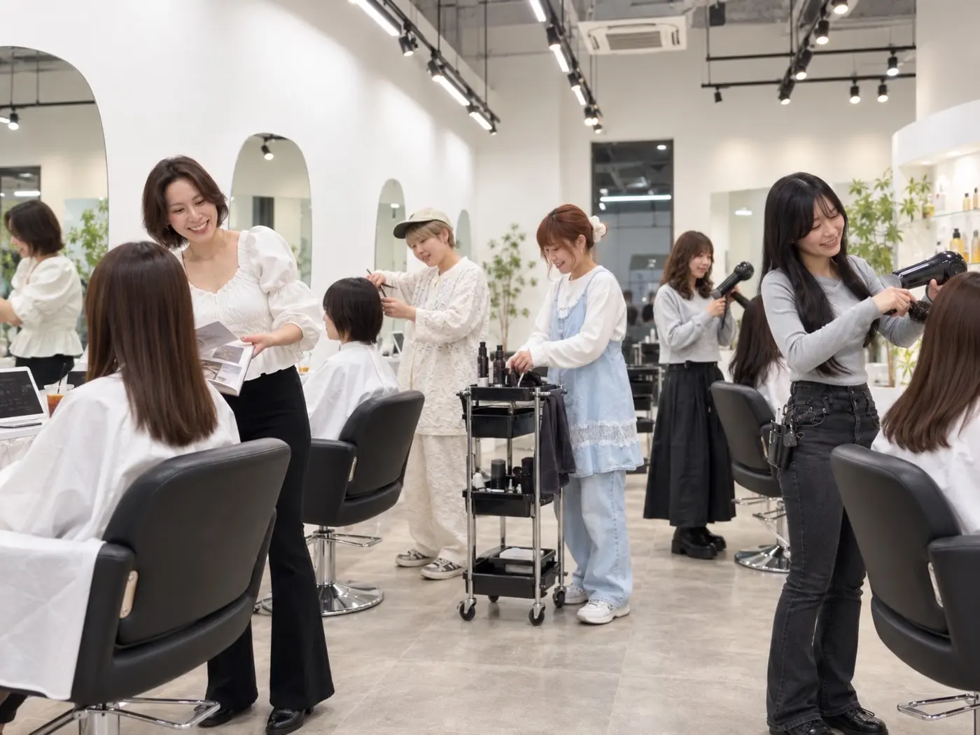 白 siloの店内で施術するスタッフ